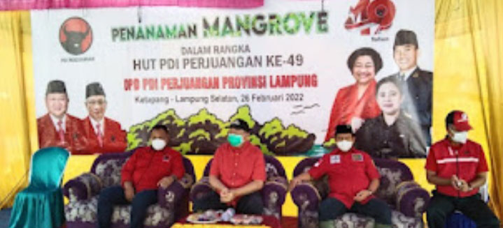 Peringati HUT PDI-P Ke- 49, Ketua DPC PDI-P Lampung Selatan Dampingi Ketua DPD PDI-P Provinsi Lampung Tanam Mangrove